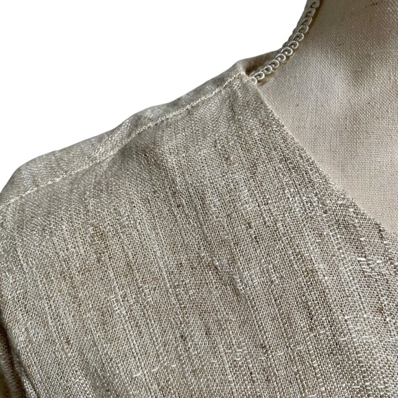 Peri Petites Flax Blend Button Front Midi Dress Beige Linen Look Made in USA M - Picture 7 of 15